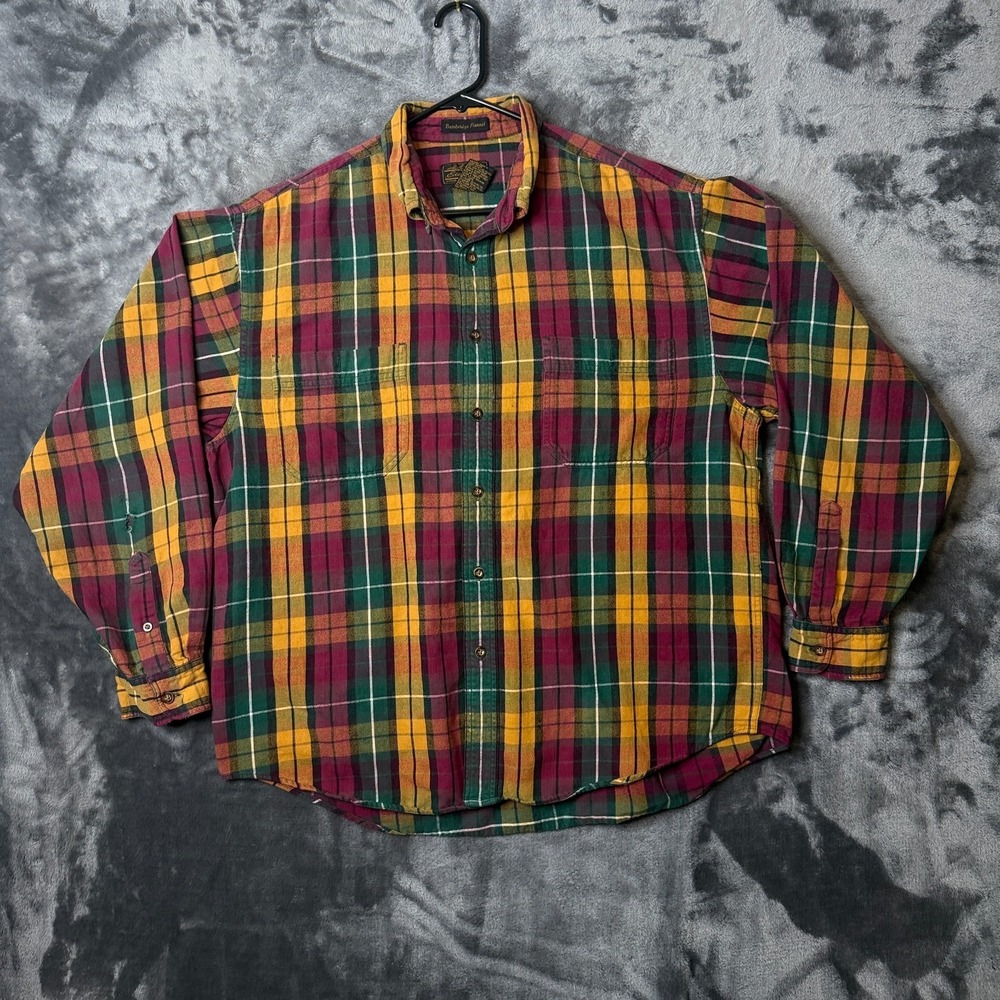 Eddie Bauer Bainbridge Flannel Shirt Multi Color Plaid Long Sleeve Size X-Large